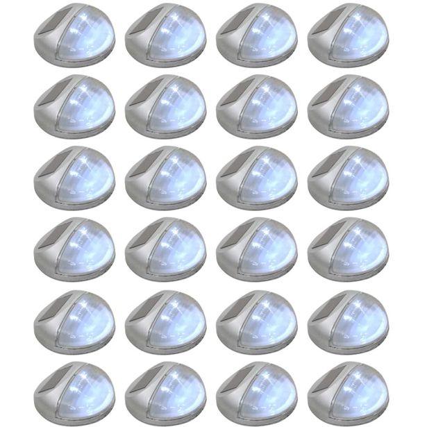 Aurinkoenergia ulkoseinävalaisimet, LED, 24 kpl, pyöreä, hopea