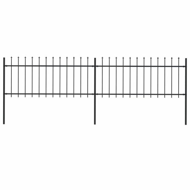 Puutarha-aita, keihäskärjillä, 3.4x0.8m, teräs, musta
