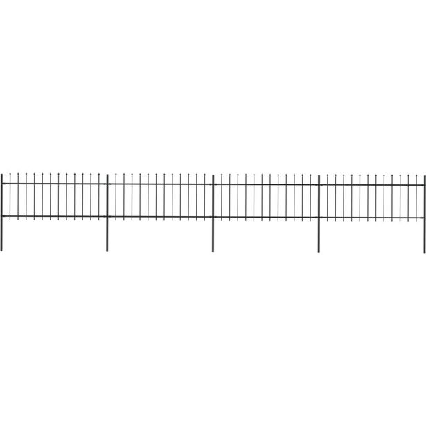 Puutarha-aita, keihäskärjillä, 6.8x0.8m, teräs, musta