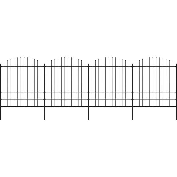 Puutarha-aita, keihäskärjillä, teräs, (1.75-2)x6.8m, musta