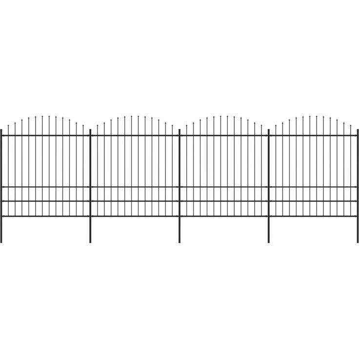 Puutarha-aita, keihäskärjillä, teräs, (1.75-2)x6.8m, musta