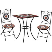 3-osainen mosaiikkibistrosarja, keraamiset laatat, terrakotta ja valkoinen