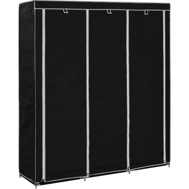 Vaatekaappi lokeroilla ja tangoilla kangas 150x45x175cm musta_1