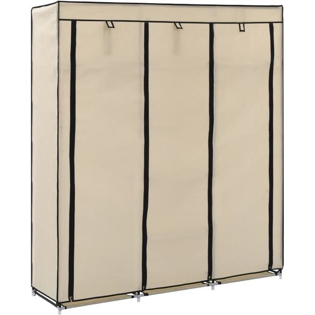 Vaatekaappi lokeroilla ja tangoilla kangas 150x45x175cm kerma_1