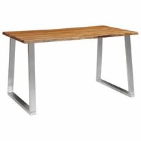 Lankkupöytä 140x80x75cm täysi akaasiapuu ja ruostumaton teräs