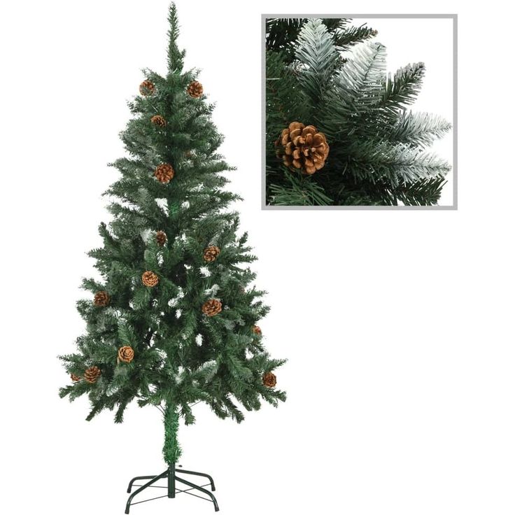 Tekojoulukuusi kävyillä ja valkoisella kimalluksella, 150cm 