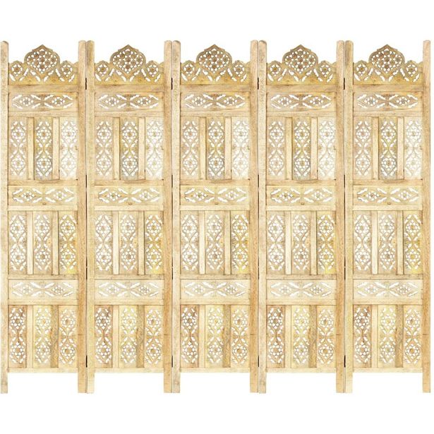 5-paneelinen tilanjakaja 200x165 cm täysi mangopuu_1