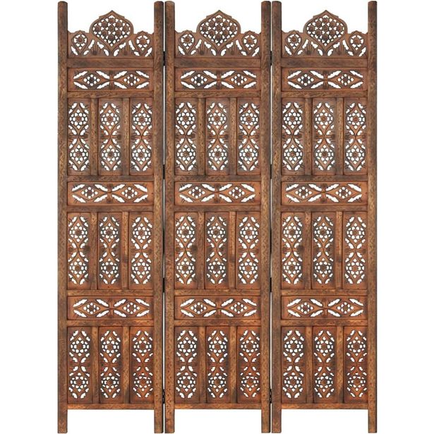 3-paneelinen tilanjakaja ruskea 120x165cm täysi mangopuu_1