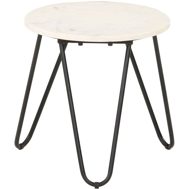 Sohvapöytä valkoinen 40x40x40cm aito kivi marmorikuviolla_1