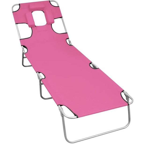 Kokoontaitettava aurinkotuoli päätuella teräs magenta pinkki_1