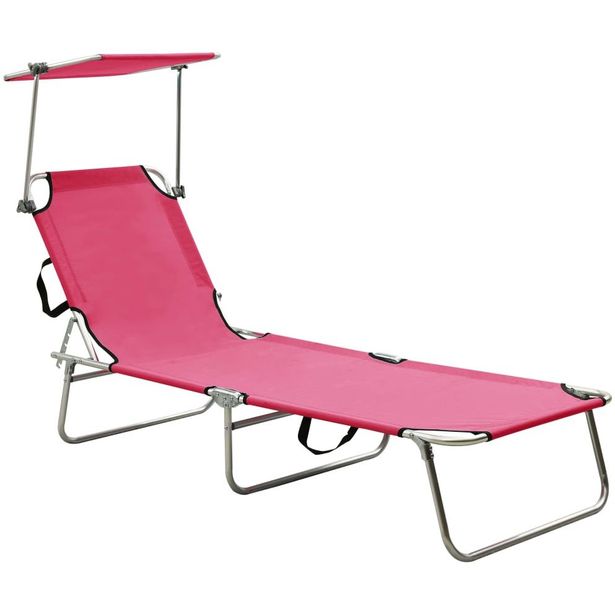 Kokoontaitettava aurinkotuoli katoksella pinkki alumiini_1
