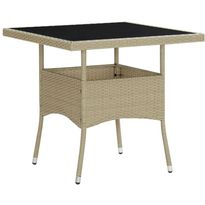 Ulkoruokapöytä lasi ja beige polyrottinki