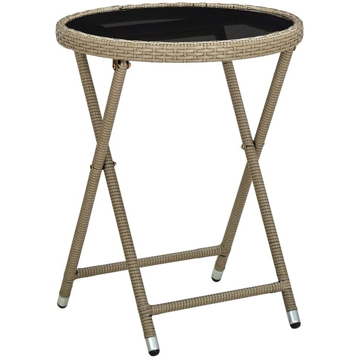 Teepöytä beige 60 cm polyrottinki ja karkaistu lasi_1