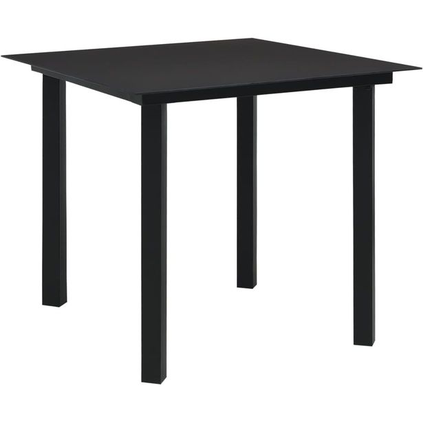 Puutarhan ruokapöytä musta 80x80x74cm teräs ja lasi_1