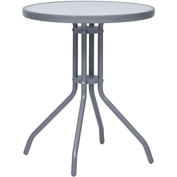 Puutarhapöytä vaaleanharmaa 60 cm teräs ja lasi_1