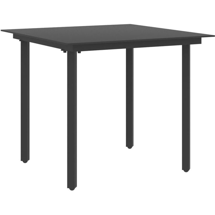 Puutarhan ruokapöytä musta 80x80x74 cm teräs ja lasi_1