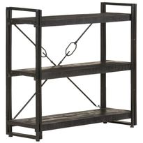 3-tasoinen kirjahylly, musta, 90x30x80 cm, täysi mangopuu