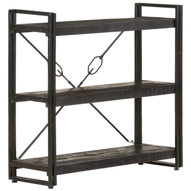 3-tasoinen kirjahylly, musta, 90x30x80 cm, täysi mangopuu