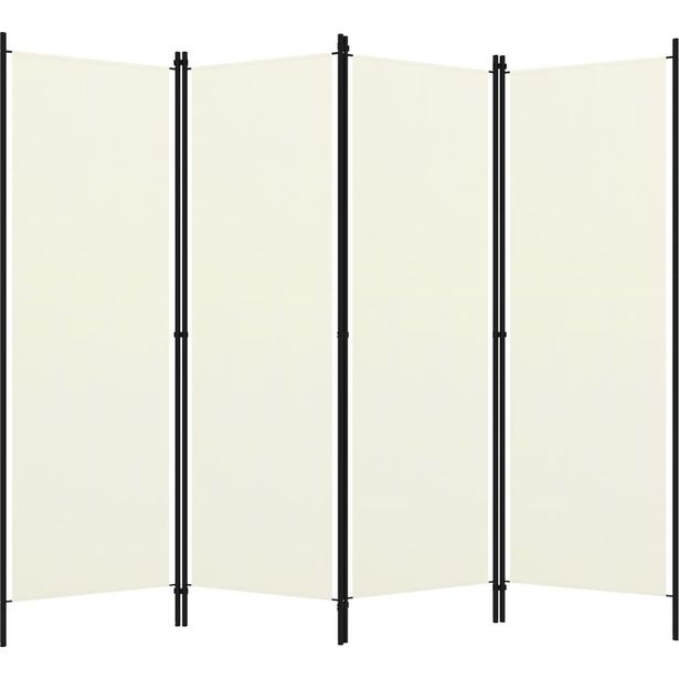 4-paneelinen tilanjakaja, kermanvalkoinen, 200x180 cm