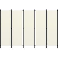 5-paneelinen tilanjakaja, kermanvalkoinen, 250x180 cm