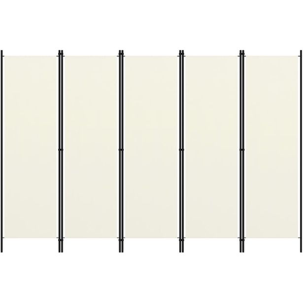 5-paneelinen tilanjakaja, kermanvalkoinen, 250x180 cm