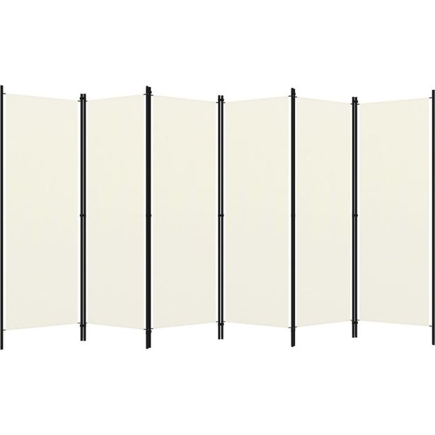 6-paneelinen tilanjakaja, kermanvalkoinen, 300x180 cm