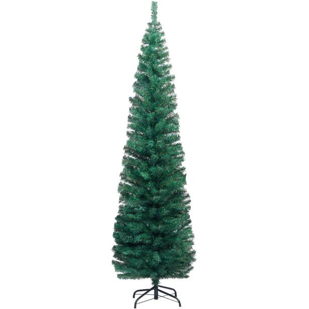 Kapea tekojoulukuusi jalustalla, vihreä, 210cm, PVC