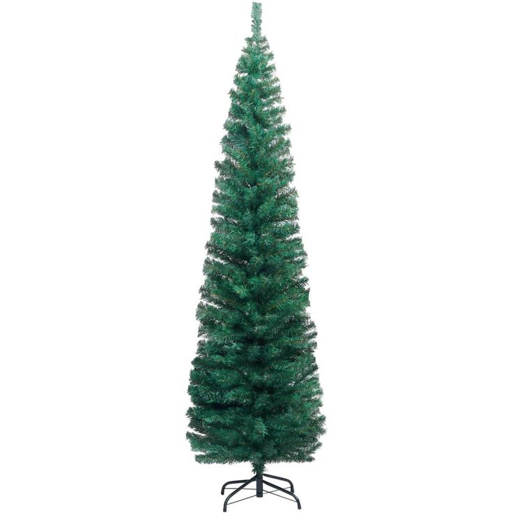 Kapea tekojoulukuusi jalustalla, vihreä, 210cm, PVC