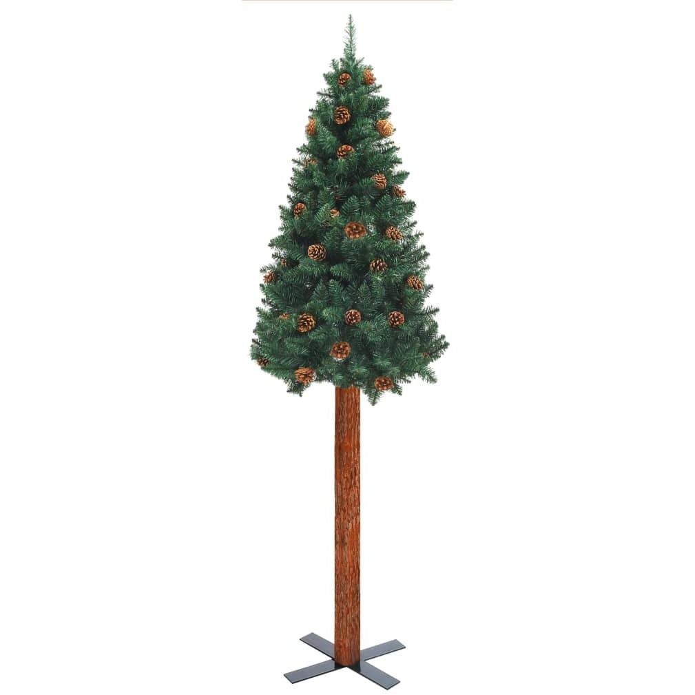 Kapea joulukuusi aidolla puulla ja kävyillä, vihreä, 180cm, PVC