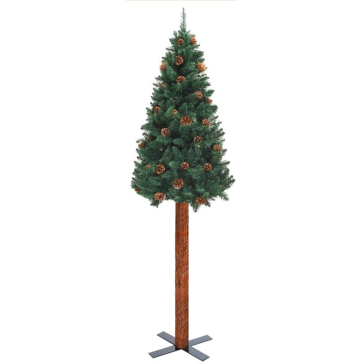 Kapea joulukuusi aidolla puulla ja kävyillä, vihreä, 180cm, PVC