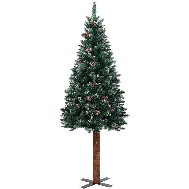 Kapea joulukuusi aidolla puulla ja lumella, vihreä, 180cm