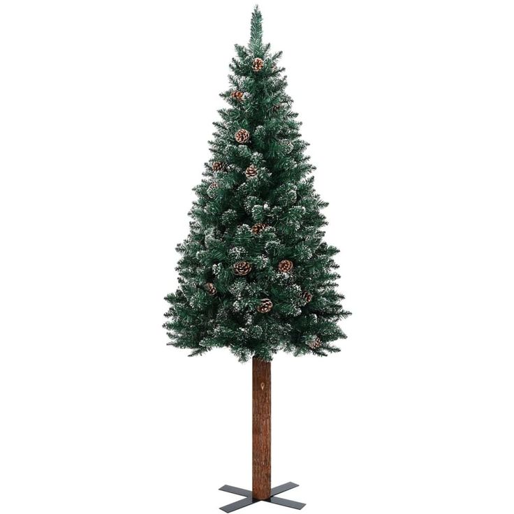 Kapea joulukuusi aidolla puulla ja lumella, vihreä, 210cm