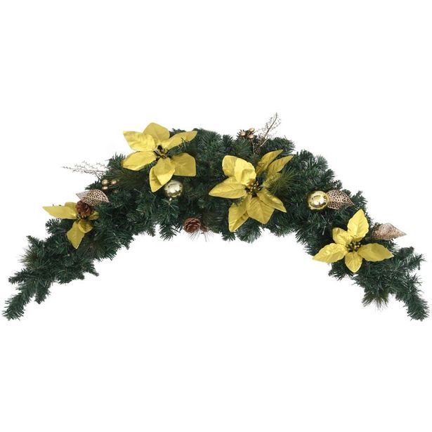 Joulukaari LED-valoilla, kultakoristelulla, 90cm