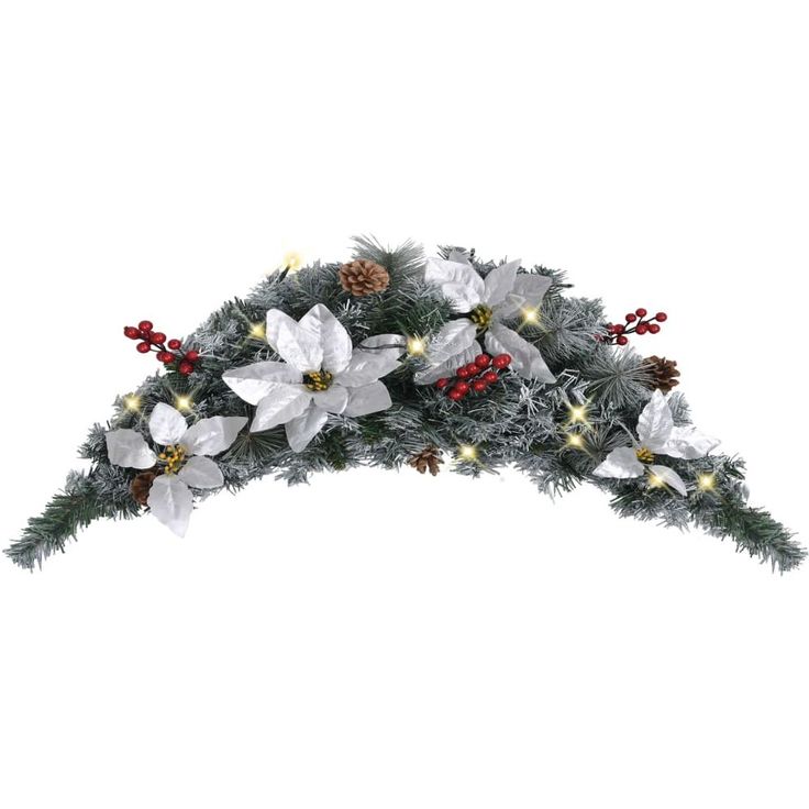 Joulukaari LED-valoilla, hopeisilla ja punaisilla koristeluilla, 90cm