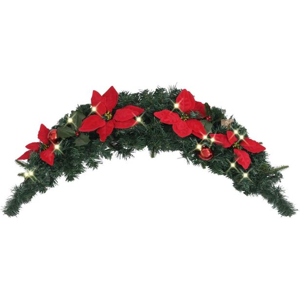 Joulukaari LED-valoilla, punaisilla koristeilla, 90cm