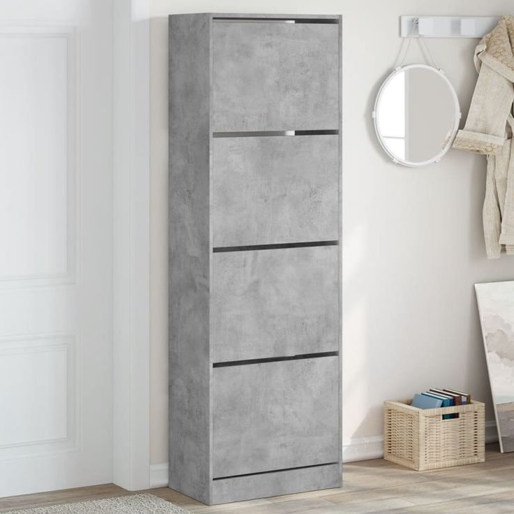 Kenkäkaappi fineprice 4 kääntölaatikolla, betoninharmaa, 60x34x187,5 cm