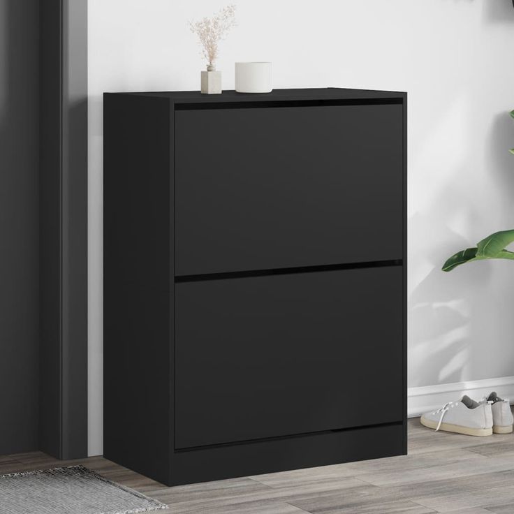 Kenkäkaappi fineprice 2 kääntölaatikolla, musta, 80 x 42 x 108 cm