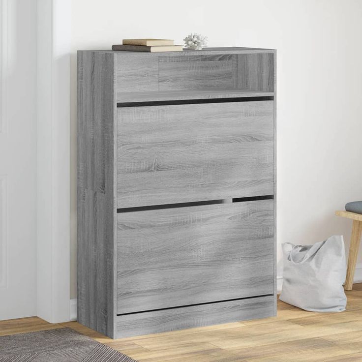 Kenkäkaappi fineprice 2 kääntölaatikolla, harmaa Sonoma, 80x34x116 cm
