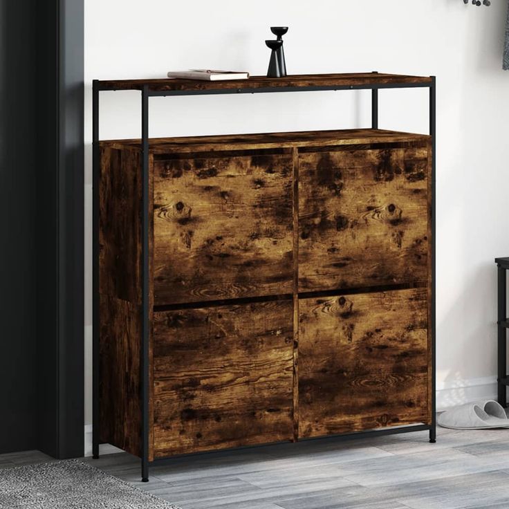 Kenkäkaappi fineprice 4 kääntölaatikolla, savutammi, 100x34x112 cm