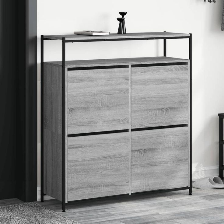 Kenkäkaappi fineprice 4 kääntölaatikolla, harmaa Sonoma, 100x34x112 cm