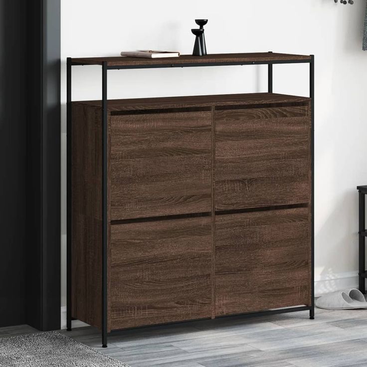 Kenkäkaappi fineprice 4 kääntölaatikolla, ruskea tammi, 100x34x112 cm
