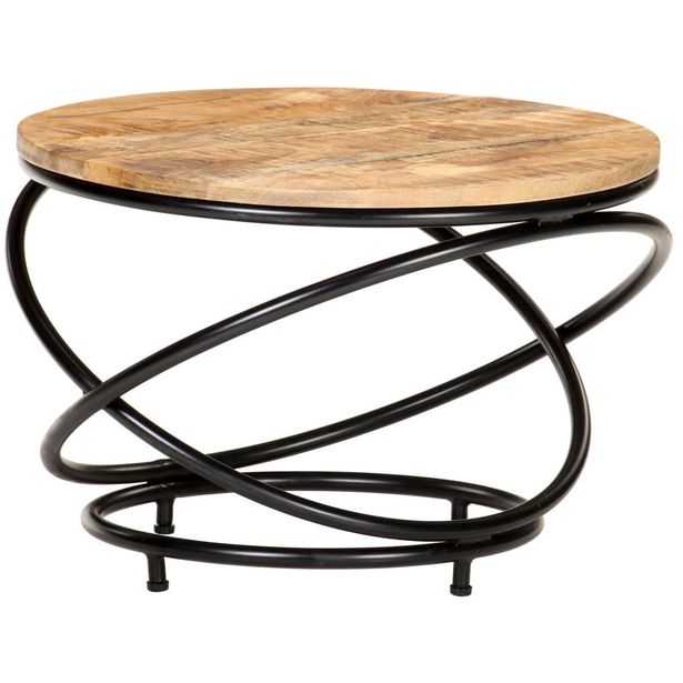 Sohvapöytä musta 60x60x40 cm täysi karkea mangopuu_1