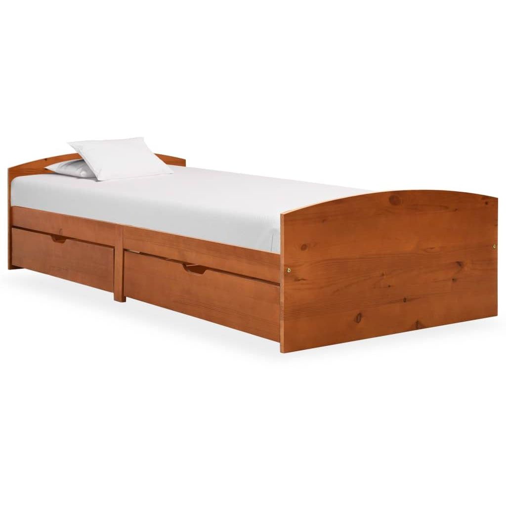 Sängynrunko 2 vetolaatikolla hunajanrusk. täysi mänty 90x200cm
