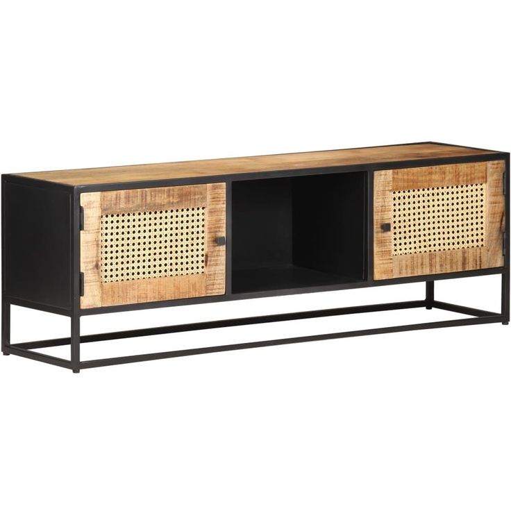Tv-taso 120x30x40 cm karkea mangopuu ja luonnollinen ruoko_1