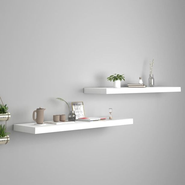 Kelluvat seinähyllyt 2kpl valkoinen 90x23,5x3,8 cm mdf_1