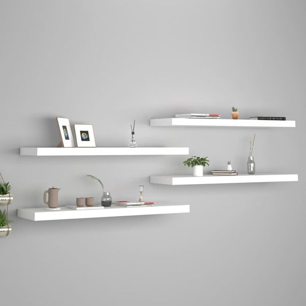 Kelluvat seinähyllyt 4 kpl valkoinen 90x23,5x3,8 cm mdf_1