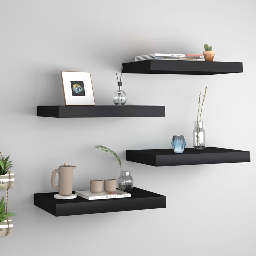 Kelluvat seinähyllyt 4 kpl musta 40x23x3,8 cm mdf