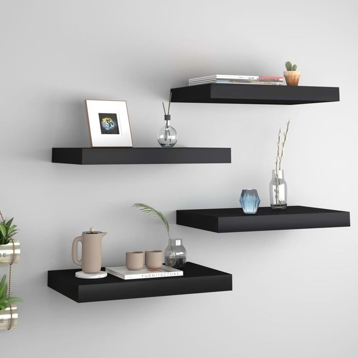 Kelluvat seinähyllyt 4 kpl musta 40x23x3,8 cm mdf_1