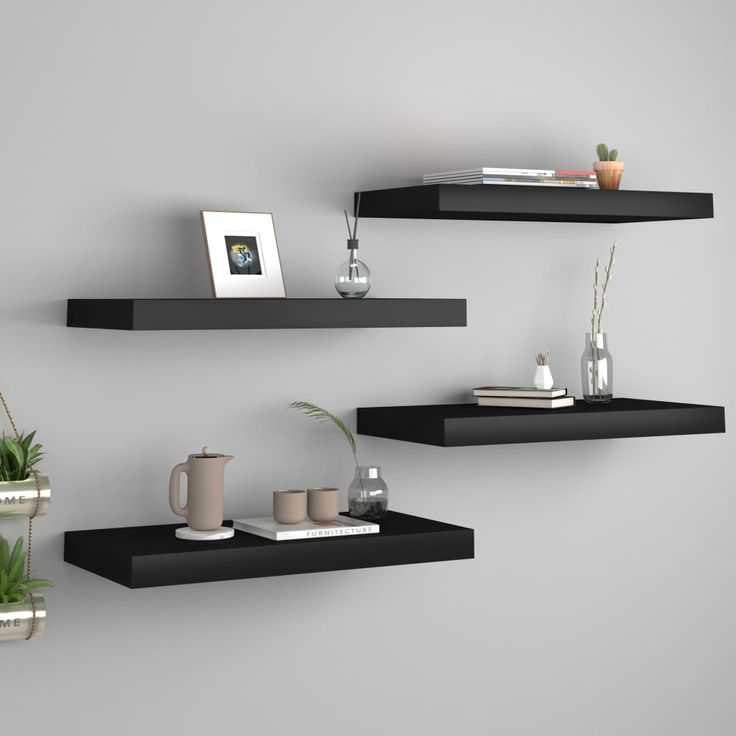 Kelluvat seinähyllyt 4 kpl musta 50x23x3,8 cm mdf_1