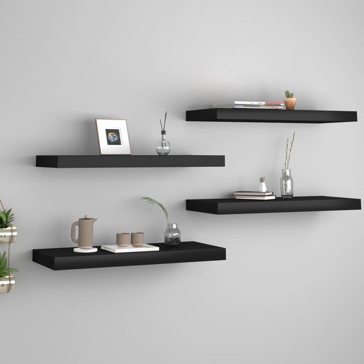 Kelluvat seinähyllyt 4 kpl musta 60x23,5x3,8 cm mdf_1